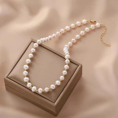 Anti-Natural Freshwater Pearl Necklace Fashion Light Luxury Niche Collarbone Chain Women'S High-End Design Beaded Neck Chain