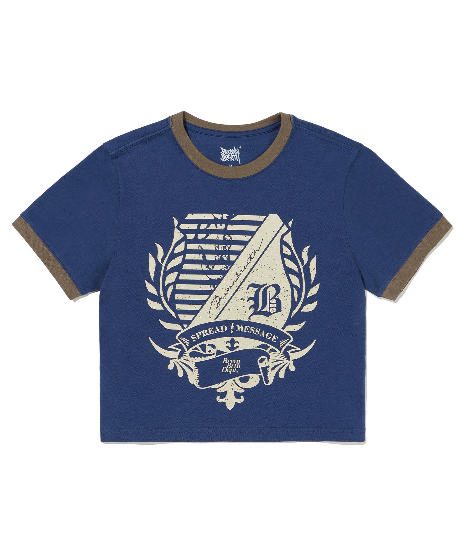 Brown Bless W Emblem Ringer Tee - Navy Navy/M