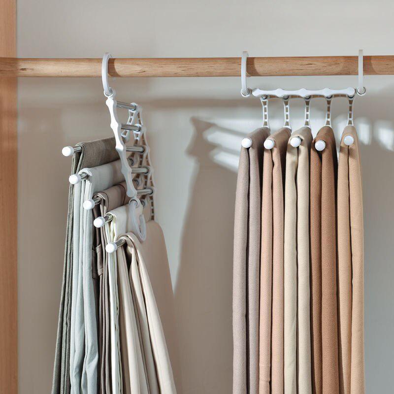 5 In 1 Magic Trouser Rack Hangers Stainless Steel Folding Pant Rack Tie Hanger Shelves Bedroom Closet Organizer Wardrobe