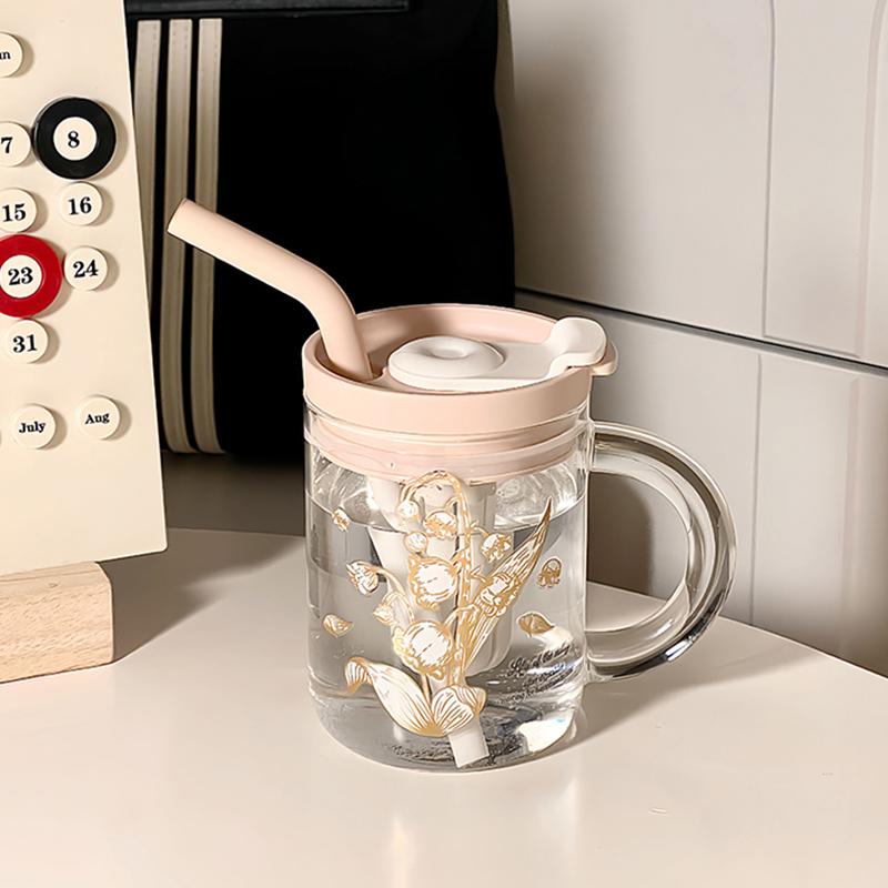 

Милая стеклянная бутылка 550 мл, эстетичная большая стеклянная чашка с крышкой и трубочкой, заварник для воды, чая, сока, бутылка для питья, подарок 550ml розовый