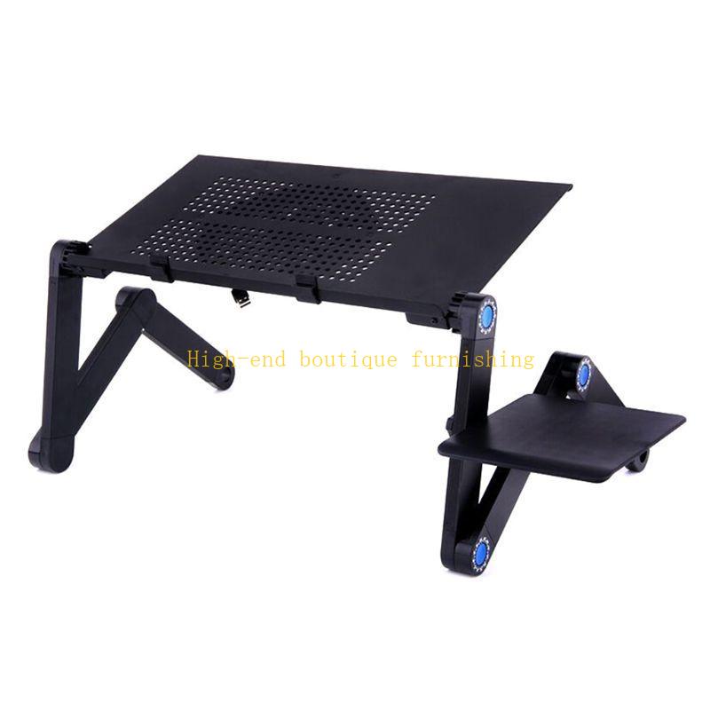 Adjustable Foldable Aluminum Laptop Table Desk Stand Holder with Cooling Fan Mouse Pad for Bed Lap PC