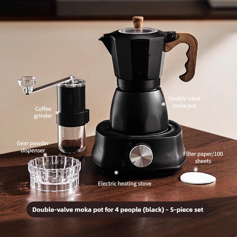 Double Valve Mocha Pot Household Small Hand Cranked Italian Coffee Machine Outdoor Electric Stove Coffee Pot Set