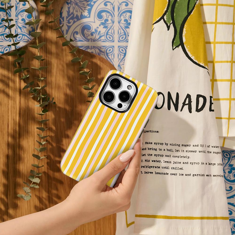 Yellow Powder Vertical Stripes Phone Case for iPhone 17 16 15 14 13 12 11 Pro Max Air Plus Luxury Double-layer Back Cover