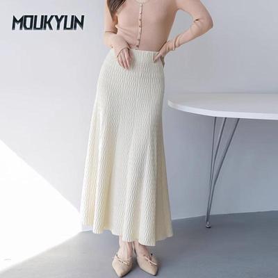 Dámske úzke pletené sukne Dámske elegantné A-líniové dlhé maxi sukne Kórejská móda Ležérna midi sukňa Faldas