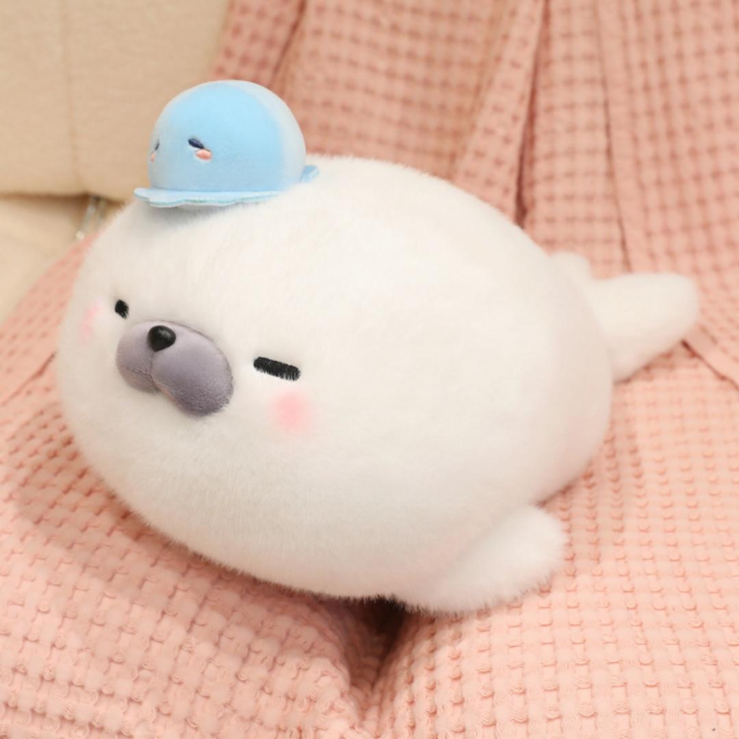 Schattig Zeepbel Verzegelings Knuffeldier Opgezette Dier Met Octopus Hoed Zacht Kawaii Oceaan Dier Kussen Voor Kinderen Verjaardagscadeau Huisdecoratie