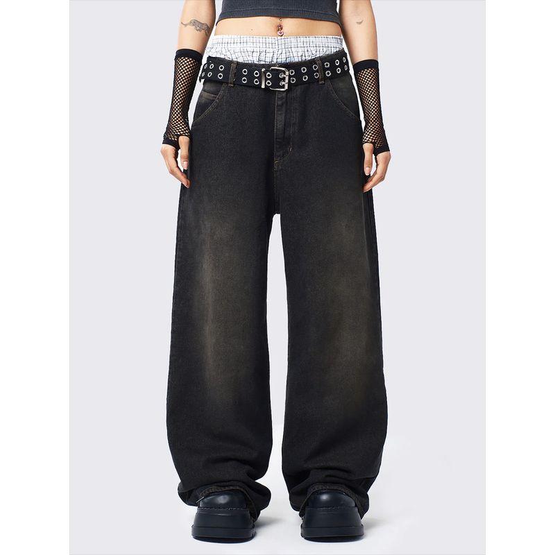 Foreign Trade Original Order Min * Ga American Vintage Washed Old Wide Leg Straight Baggy Jeans Brown Black 1374