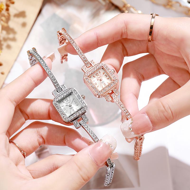 Elegant Women's Square Diamond-set Watch with Steel Band - Stylish Bracelet, Ideal for Parties and Students, High-end Niche Design