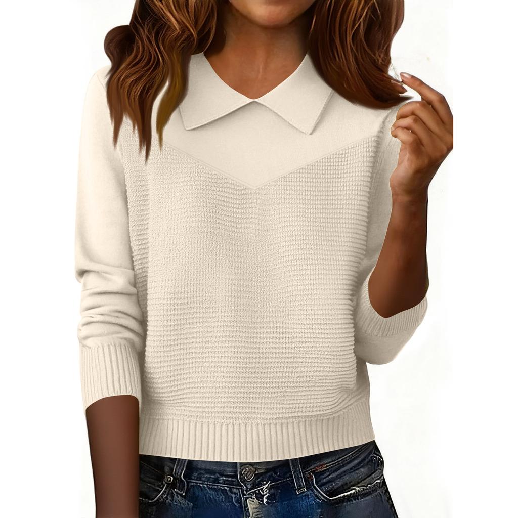 Damen Lässiger und Modischer Langärmliger Gestrickter Einfarbiger Oberteil-Pullover