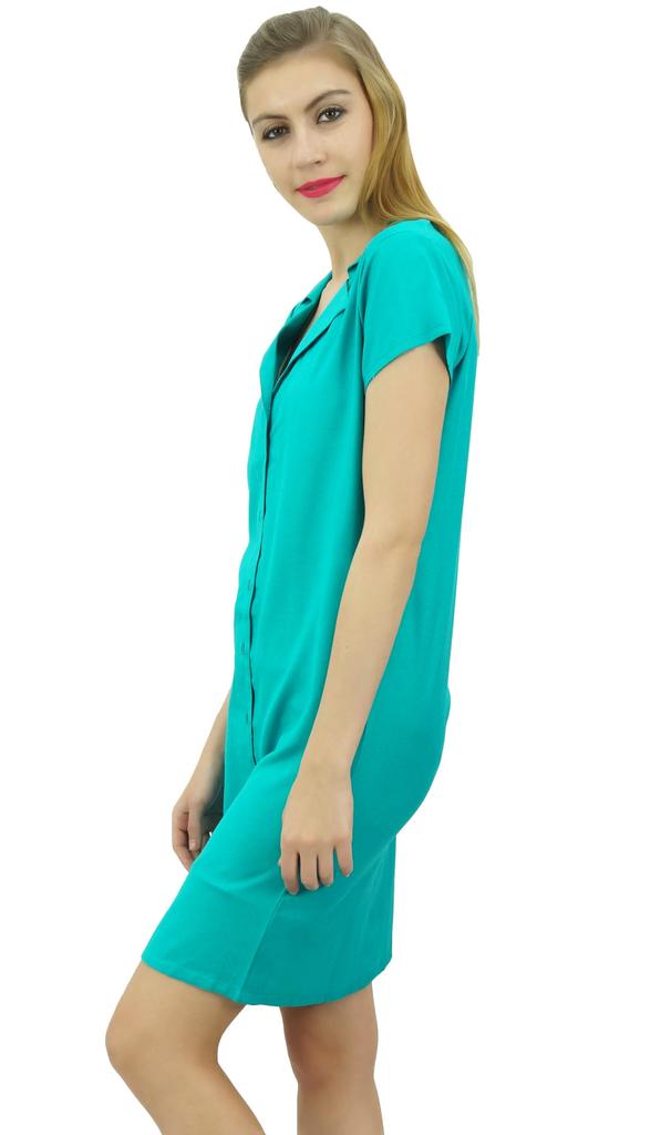 Bimba Womens Aqua Blue Long Shirt Getting Ready Buttondown Night