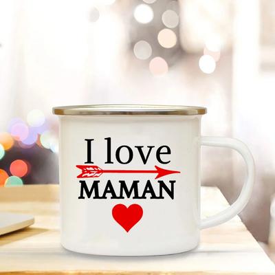 Enamel Mug Best Mom In The World French Print Enamel Mugs Coffee Cup Drinks Water Milk Cup Home Drinkware Gift for Maman