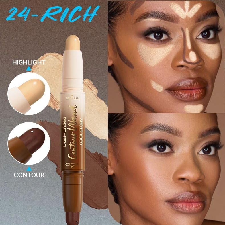2v1 Oboustranná konturovací tyčinka Krémová konturovací a rozjasňující tyčinka pro modelování obličeje, Korektor, Definice V-tvaru, Dlouhotrvající make-up
