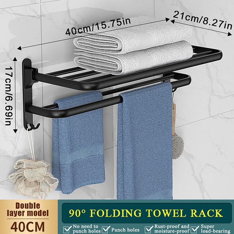 Self-adhesive Wall Mounted Towel Rack Drill Free Rust Resistant Bath Towel Hanger for Hotel Home Shower Use