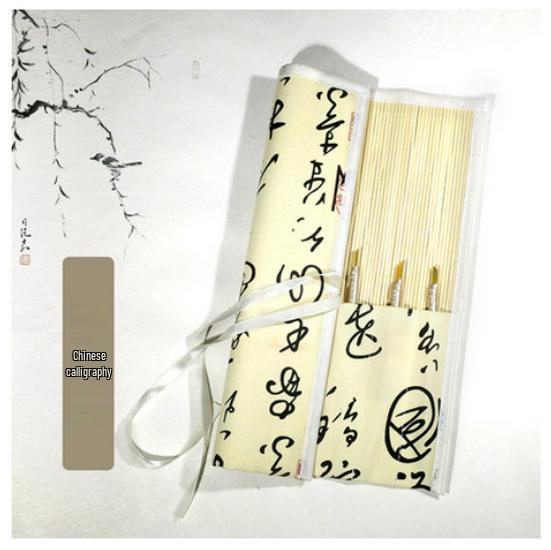 Bamboo Roll-Up Calligraphy Brush Bag: Chinese Style Pen Storage for Four Treasures of the Study