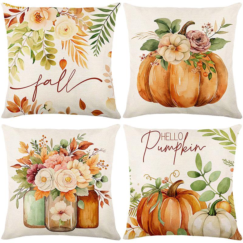 1pc Orenge Cushion Cover Pumpkin Printed Pillowcase Durable Washable Cover 2025 New for Home Cushion Thankgiving Day Decoration