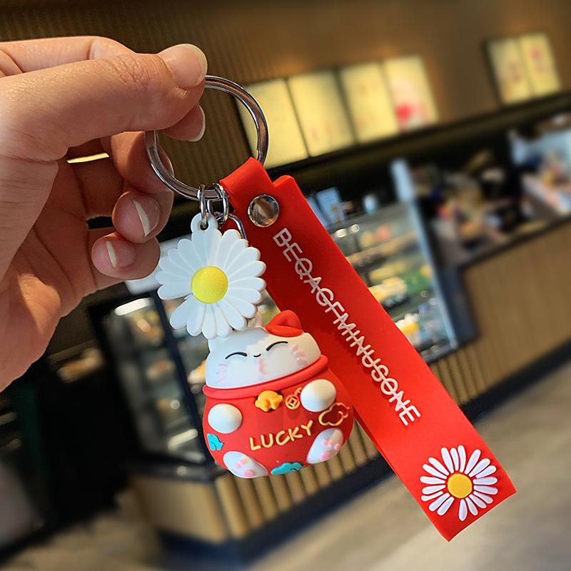 Korean Lucky Fortune Cat 3D Keychain Pendant - Creative Cartoon Festive Charm
