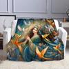 Elegant Lady with Birds and Floral Art Patterned flannel blanket perfect for the bedroom living room, sofa, or a little nap