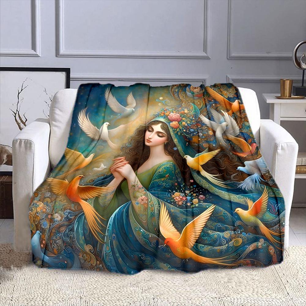 Elegant Lady with Birds and Floral Art Patterned flannel blanket perfect for the bedroom living room, sofa, or a little nap
