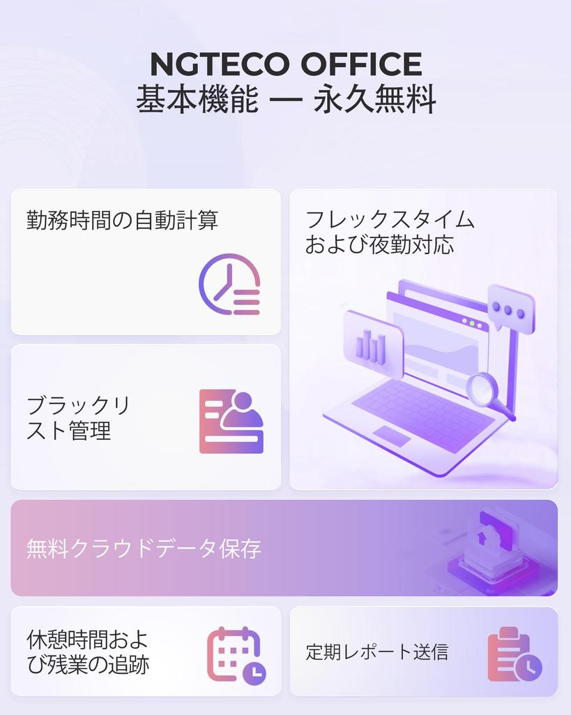 NGTeco Cloud-Based Time Recorder | Card Authentication, Password Authentication, Fingerprint Authentication, Facial Recognition | 2.4GHz Wi-Fi Compati