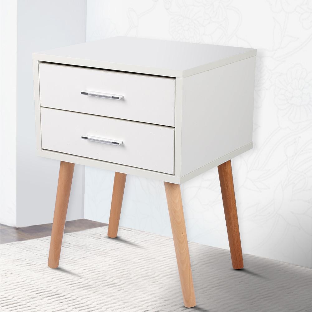 Stable Bedside Table with Two Drawers Floor Cabinet Bedroom Nightstand Storage Organizer