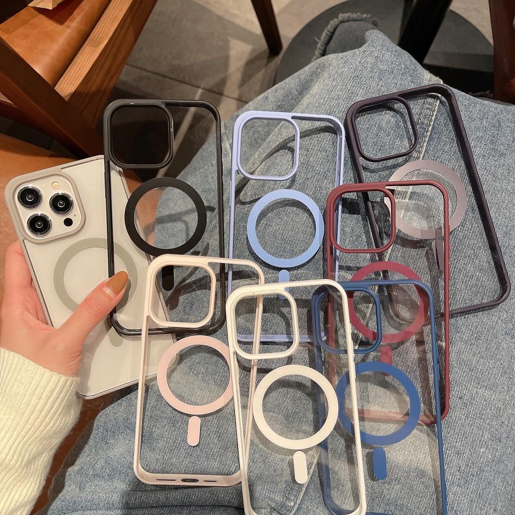 Fargeramme, klart akrylmagnetisk telefondeksel til iPhone 16 Pro Max, 15 14 Pro 11 13 12 11, for Magsafe, støtsikker linsebeskyttelse, gjennomsiktig TPU-deksel