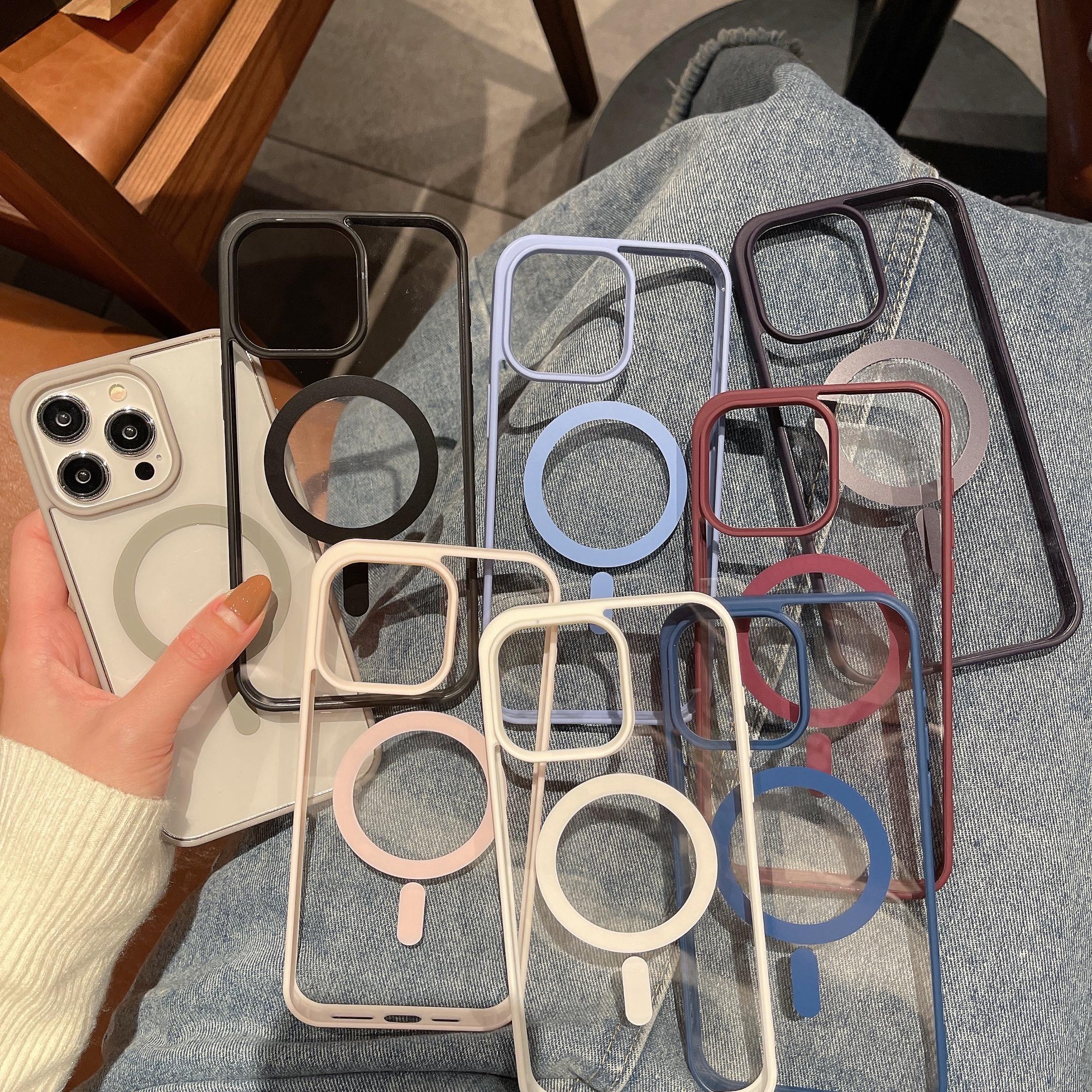 

Для iPhone 16 15 14 Pro Max 13 12 11 Pro Max беспроводная зарядка для Magsafe магнитный ударопрочный TPU Hybird акриловый прозрачный однотонный цветной чехол с краями iPhone 15 чёрный