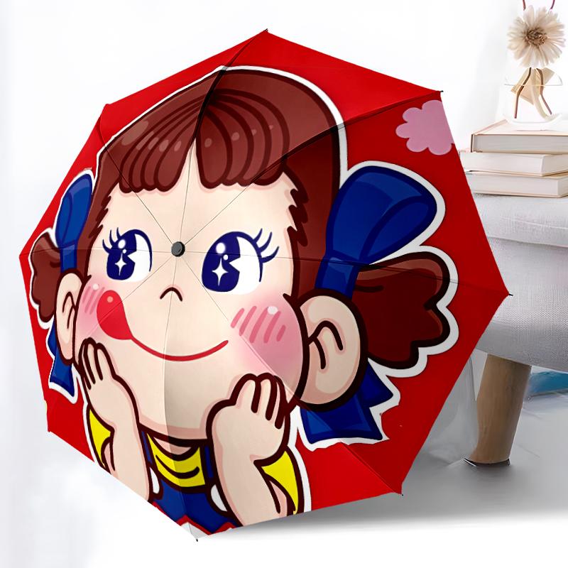 Peko Chan Print Automatic Umbrella, 8 Rib Iron Frame, Plastic Handle, Suitable for Outdoor Travel &Daily , Ideal Gift