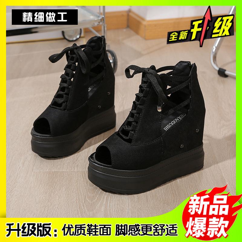 Inner heightening fish mouth sandals women's wedge heel platform muffin fashion Roman cool boots