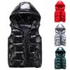 Women Winter Vest Solid Color Hooded Warm Elastic Hem Pockets Bright Color Quilted Vest Waistcoat
