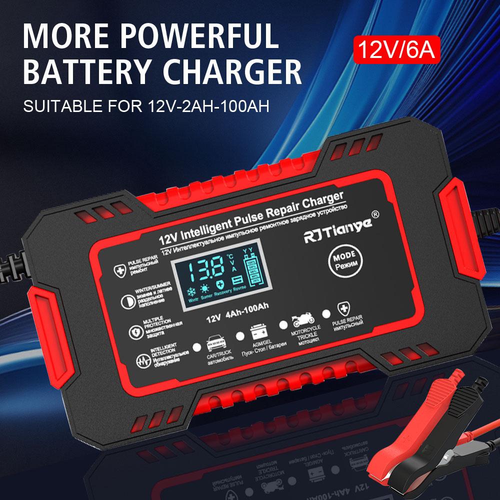 80W MotorBoat Battery Chargers Digital Intelligent Pulse Repair Storage Cell Batteries 6A 12V Car Chargers For Motorcycle Boat