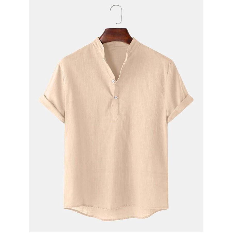 Men's  Summer Polo Shirt Cotton Linen Two Button Striped Men's Sports Polo