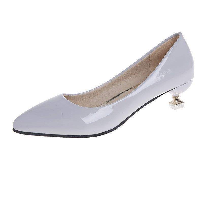 3Cm cat heel low heel spring and autumn thin heel bright leather single shoes pointed black candy color versatile simple comfortable work shoes