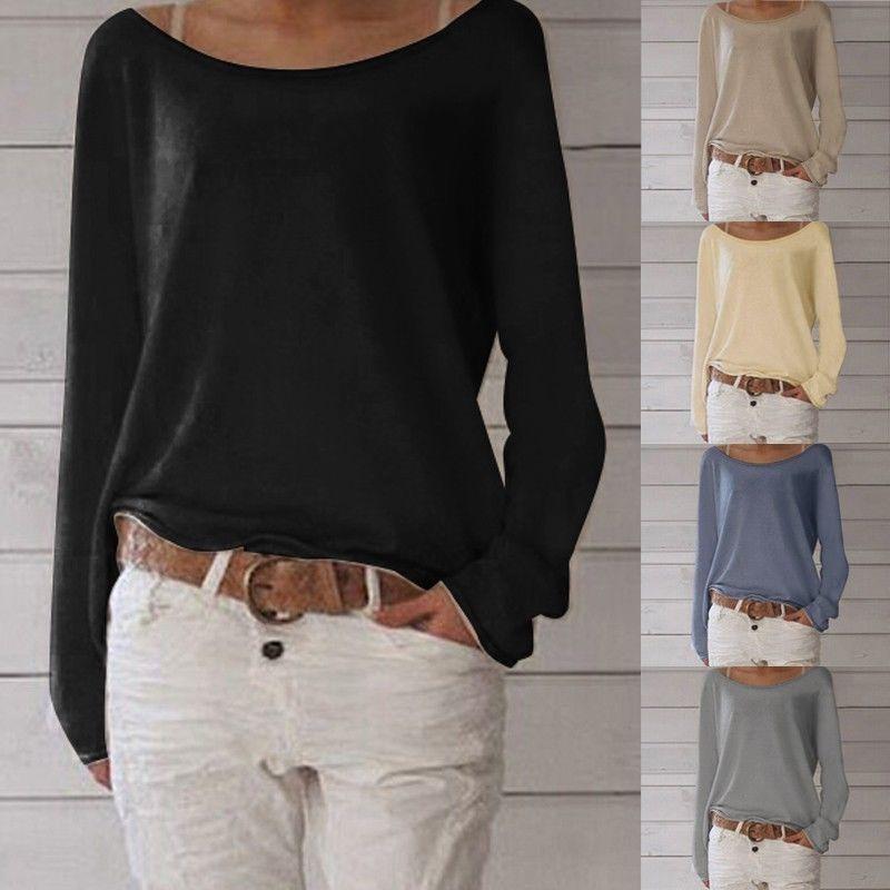T-shirt in Cotone da Donna con Girocollo Manica Lunga Vestibilità Casual Morbido Comfort