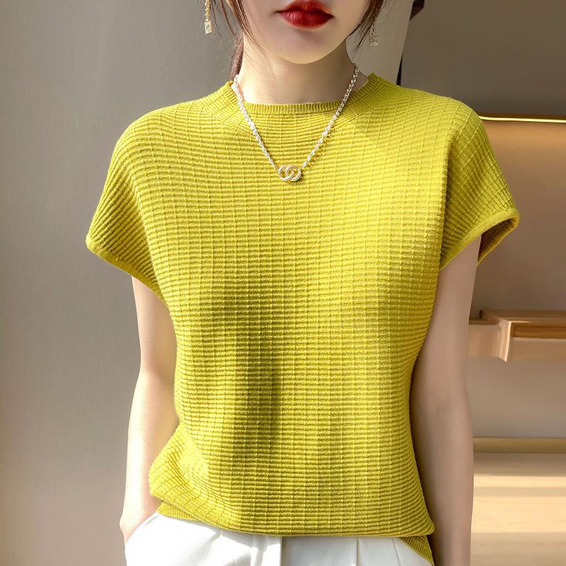 Damen locker gestrickter Pullover mit Kreuzstich, kurzärmelig - Halber Stehkragen, Übergröße, Basisshirt für den Herbst