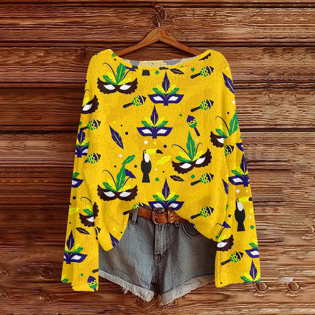 Damenmode Rundhals Langarm Print Lässiger Pullover Sweater Top