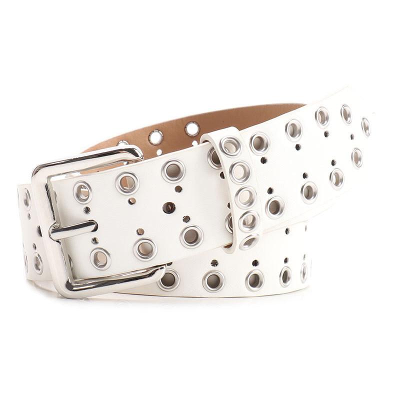 Hollowed Metal Women Leather Belt With Solid Color And Alloy Buckle Fashion