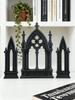 3pcs Gothic Style Castle Shape Tabletop Ornament, Black Wooden Cathedral Arch Book Ends, Vintage Home Office Shelf Decor Gift