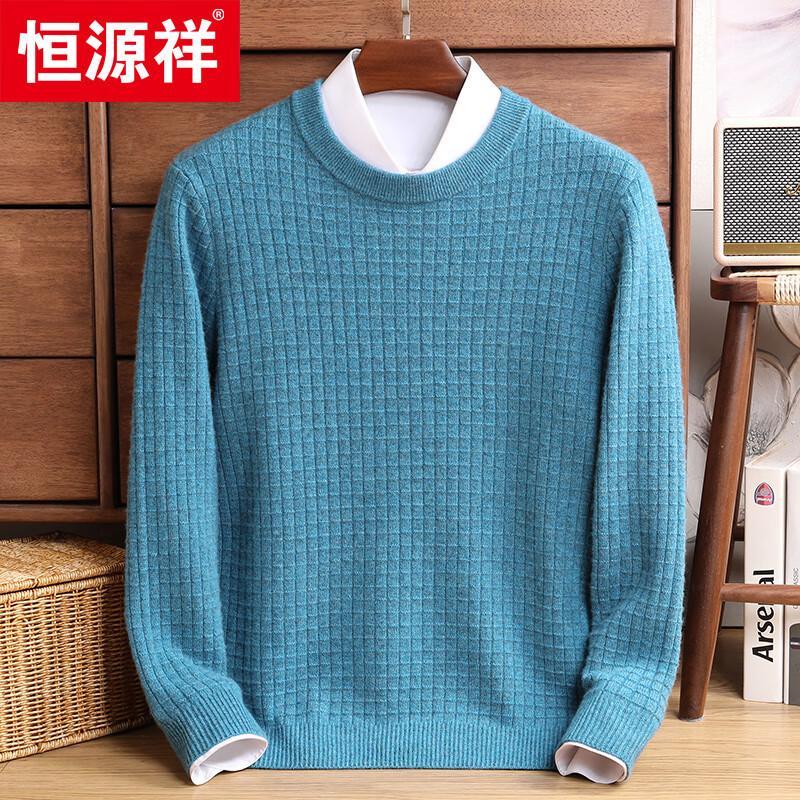 Hengyuanxiang Men's Thick 100% Cashmere Round Neck Pullover Sweater