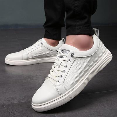 Moda Primavera Alta Qualidade Sapatos para Exterior Branco Couro Masculino Sapatos Casuais Simples Tênis Preto Puro Tênis Respiráveis Sapatos de Luxo