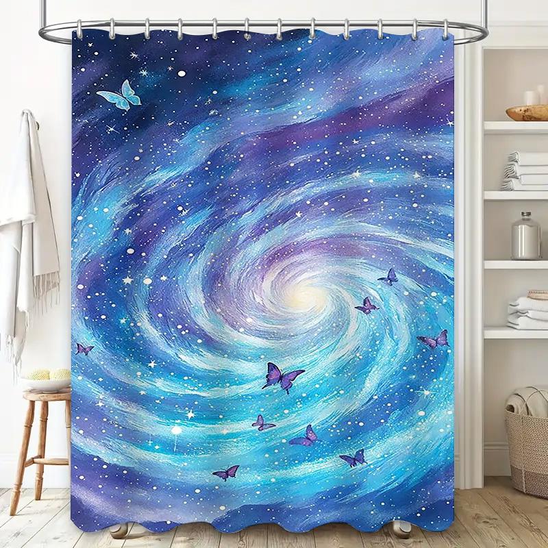 Водостойкая шторка для душа «Галактический вихрь с бабочками», термостойкая, машинная стирка, непрозрачная, 180x180 см 90X180cm(35x70in)