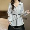 Korean-style V-neck Long-sleeve Shirt for Women, 2026 Spring and Autumn New Model, Versatile for Commuting, Faux Two-piece Top