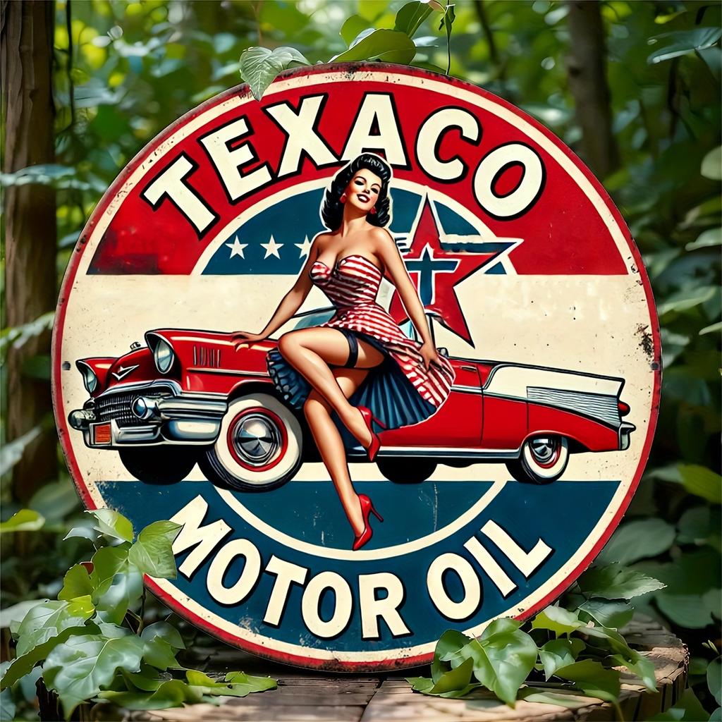 Texaco Motor Oil Vintage Aluminum Sign Retro PinUp Wall Art Aesthetic Decor Durable Metal Plaque for Home Garage Gift for F