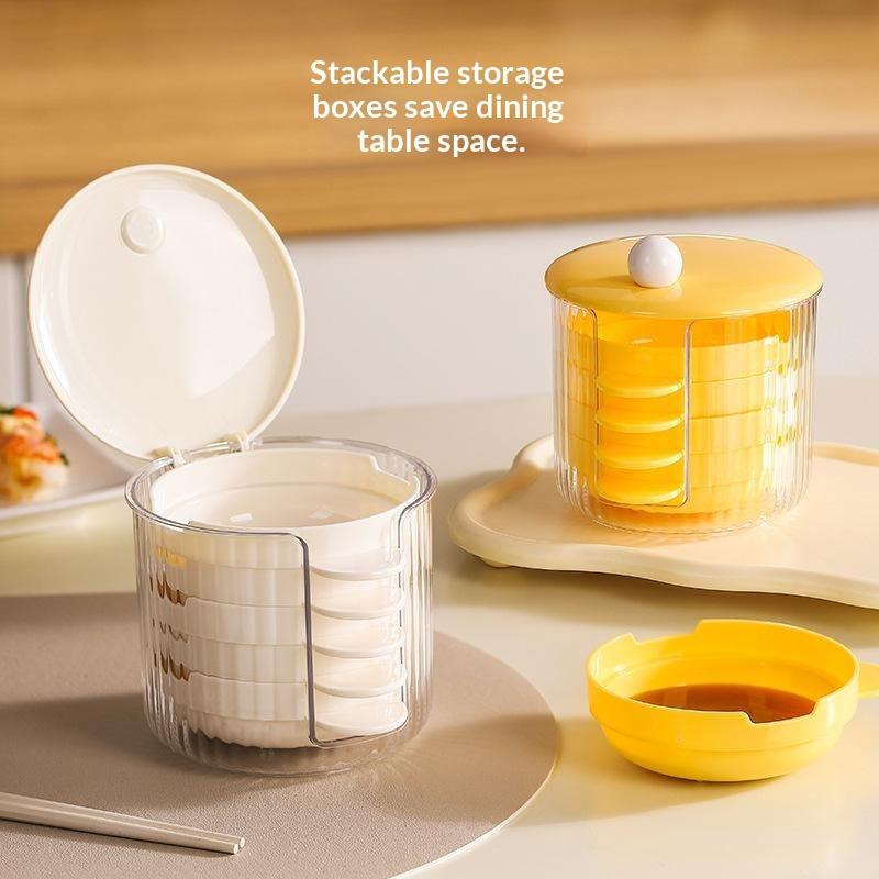 Portable Mini Sauce Dish Set With Chopstick Rest Dustproof Stackable Plastic Food Container For Kitchen