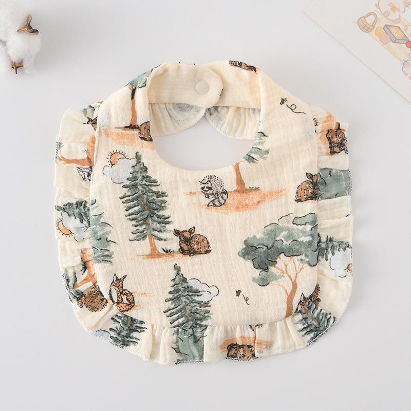 Ruffle Baby Drool Bibs: Pure Cotton Printed Lace Bibs