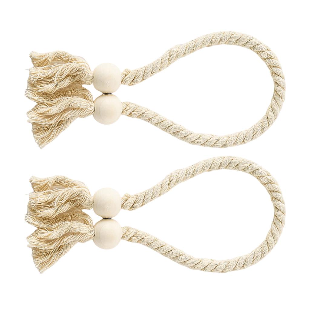 Set of 2 Handwoven Cotton Rope Curtain Holders Tiebacks Magnetic Drapery Clip with Tassels Window Treatments Accessories