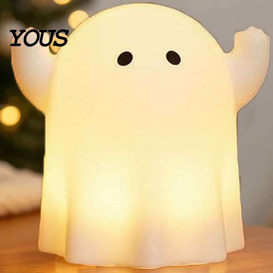 Indoor Holiday Lighting Cute Resin Ghost Night Light for Bedroom, Decorative Warm LED Lamp Battery Operated Bedroom Halloween Party Desk Decor,