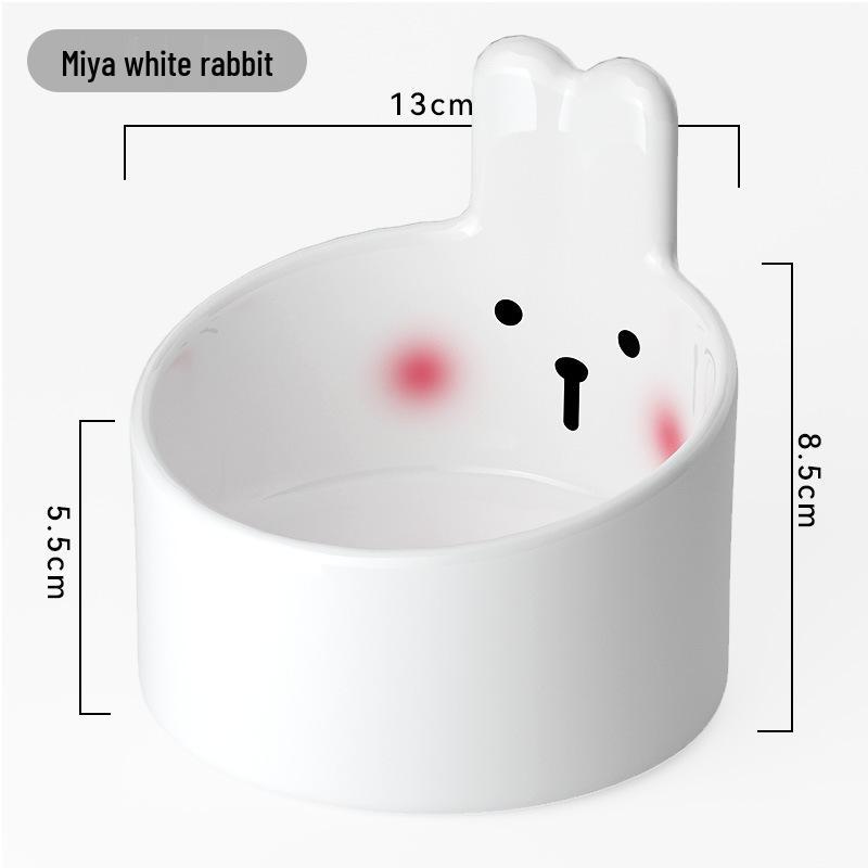 Cute Blush Bear Ceramic Pet Bowl - Slanted Large Diameter Bowl for Cats and Dogs