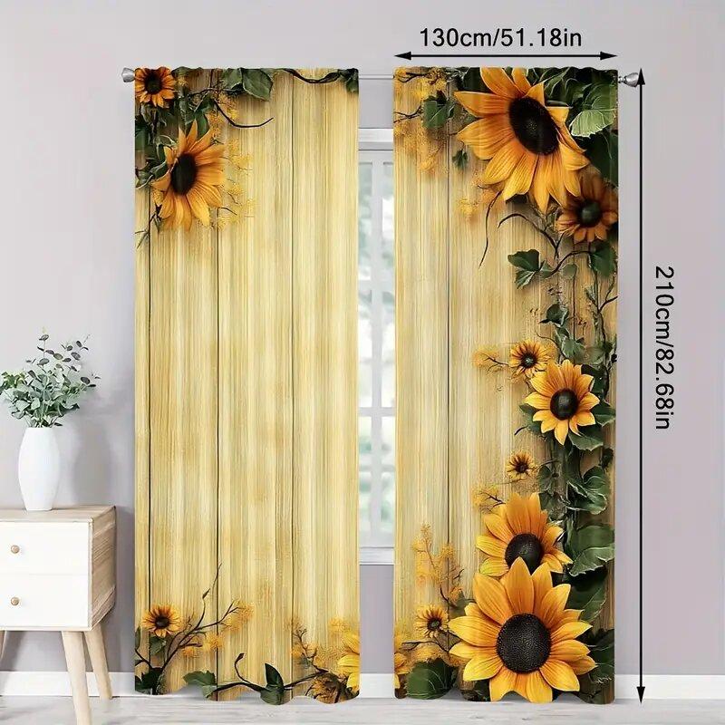 Retro Bright Sunflower - Pole Bag Curtains, Bedroom And Kitchen Decoration, Home Decoration, Living Room Decoration