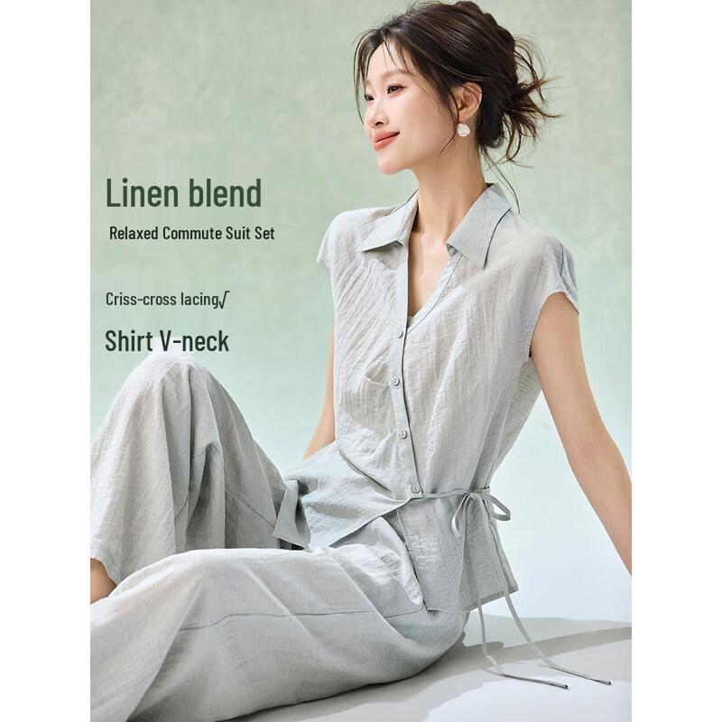 Women s Relaxed Asymmetric Shirt & Wide-Leg Pants Set 2XL