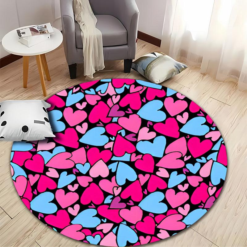 Colorful Heart Pattern Rug for Playrooms and Bedrooms Round Carpet for Home Sofa Bedroom, Gift