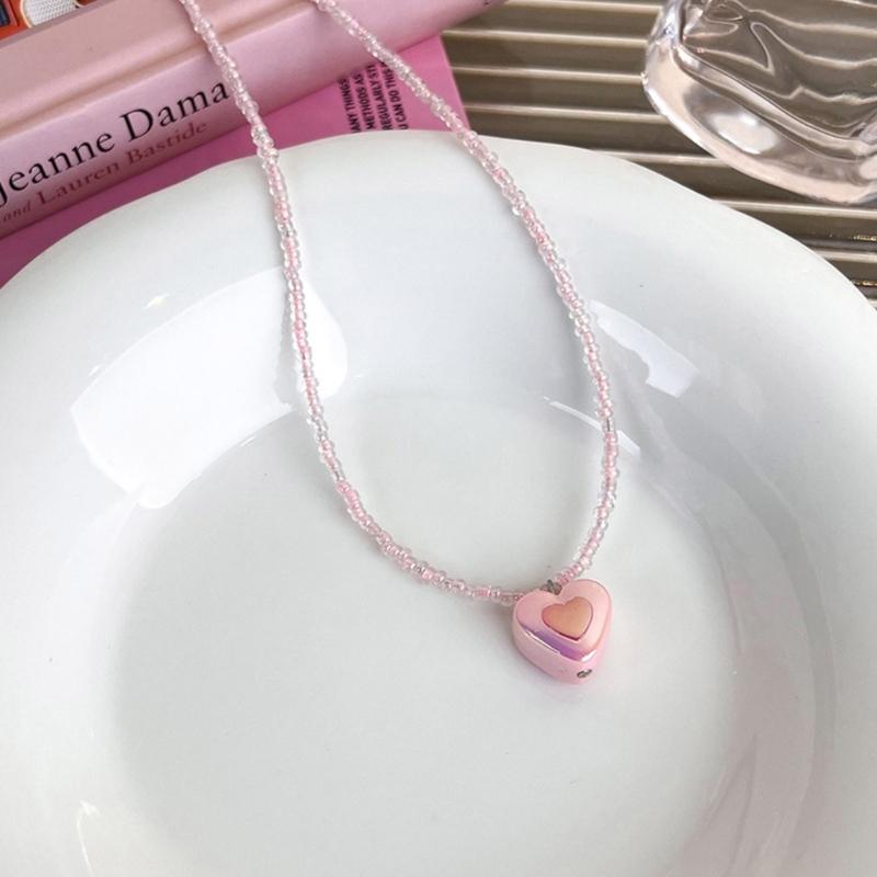 Acrylic Heart Beaded Necklaces Heart Pendant Choker  Beads Chokers Party Accessories Gift for Women Girlfriends
